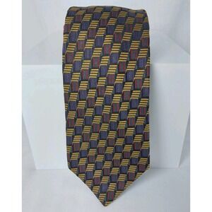 Sartori Mens Necktie Gold Multi Geometric Silk Long Tie‎ Made in Italy 3.75"x61"